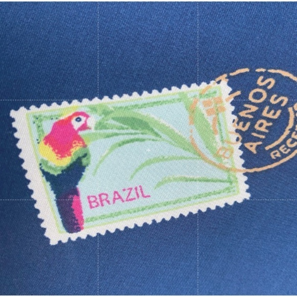 Jane + Delancey Tropical Flamingo Postage Stamp Shirt Women 3X Blue Resortwear - Picture 7 of 8